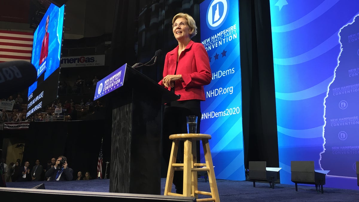 Sen. Elizabeth Warren speaks at the New Hampshire Democratic Party's state convention, on Saturday Sept. 7 in Manchester, NH