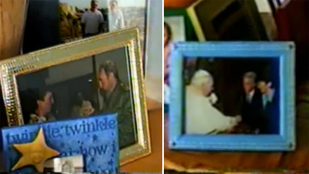 The photo on the left appeared to show Ghislaine Maxwell and Fidel Castro, with the picture on the right showing Epstein and Maxwell with Pope John Paul II.