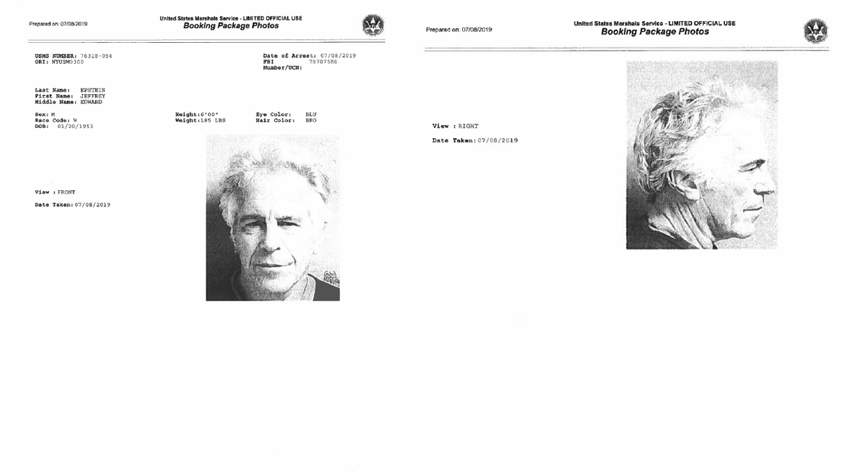 New Jeffrey Epstein booking photos released by the U.S. Department of Justice.