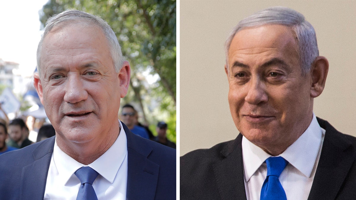 Exit polls indicated Israel’s Prime Minister Benjamin Netanyahu, right, fell short of securing a parliamentary majority with his hard-line allies in Tuesday’s elections, amid a strong challenge from Benny Gantz​​​​​​​'s centrist party.