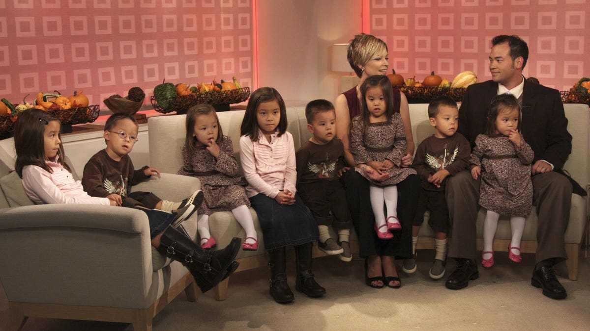 Pictured: (l-r) Kate Gosselin and John Gosselin talk about their twin daughters and sextuplets on NBC News' "Today" on October 2, 2007