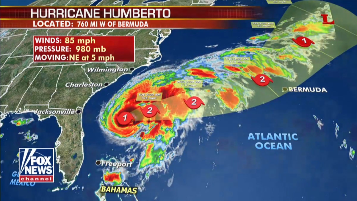 The forecast track of Hurricane Humberto.