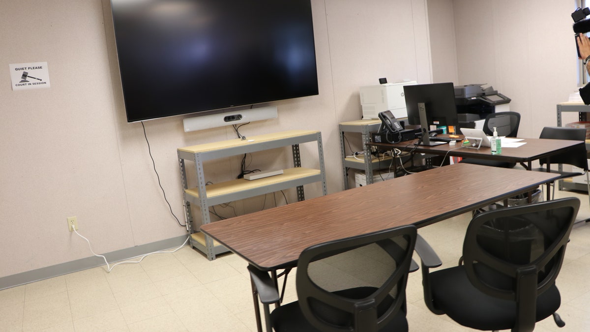 A courtroom in the MPP center in Laredo, Texas. (Adam Shaw/Fox News)