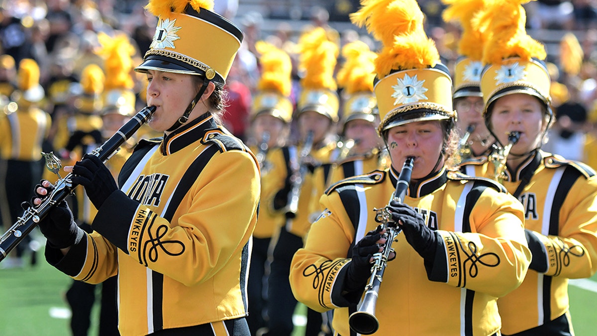 Members of the Hawkeye Marching Band play before a game between Iowa and Rutgers earlier this season. (Photo by Keith Gillett/Icon Sportswire via Getty Images)
