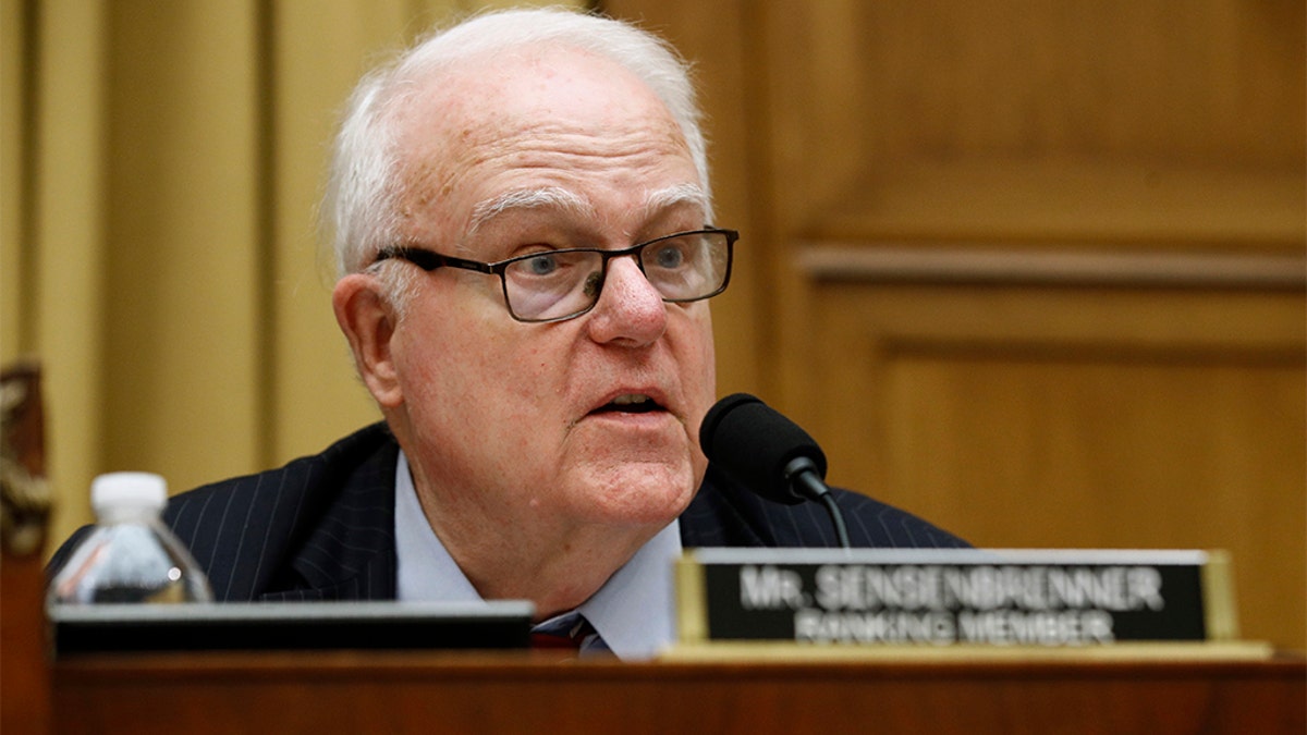 Rep. Jim Sensenbrenner, R-Wis., ranking member of the House Judiciary antitrust subcommittee, speaks during a House Judiciary subcommittee hearing with representatives from major tech companies in Washington. (Associated Press)