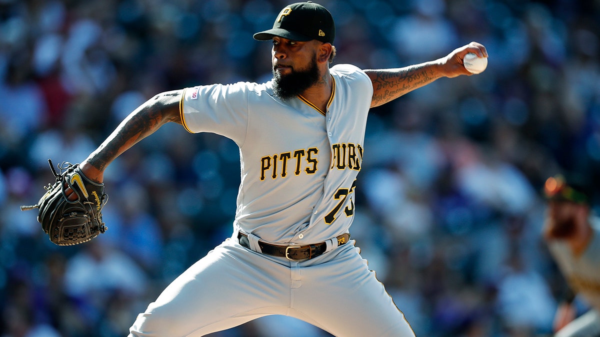 Pirates All-Star closer Felipe Vazquez has been arrested on charges of pornography and soliciting a child. Vazquez was taken into custody Tuesday morning, Sept. 17, 2019, by Pennsylvania State Police on one count of computer pornography/solicitation of a child and one count of providing obscene material to minors. (AP Photo/David Zalubowski, File)