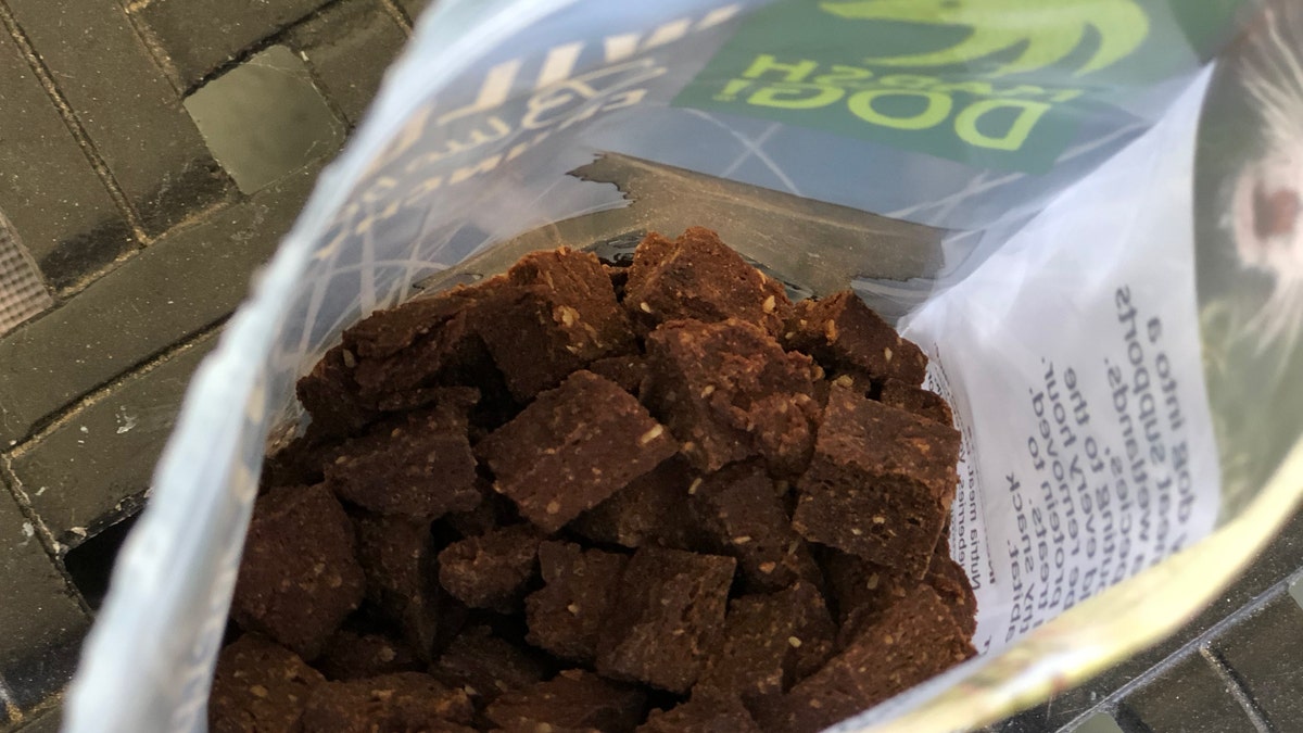 Dog treats produced by Louisiana-based Marsh Dog. The company hopes the use of nutria meat in their dog treats will help tame the damage nutria cause to the state's marshland. (Fox News/Charles Watson)