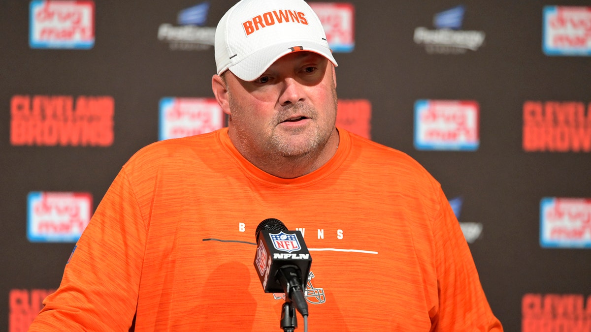Cleveland Browns coach Freddie Kitchens during a news conference after the team's NFL preseason football game against the Detroit Lions, on Aug. 29, 2019, in Cleveland. (AP Photo/David Richard)