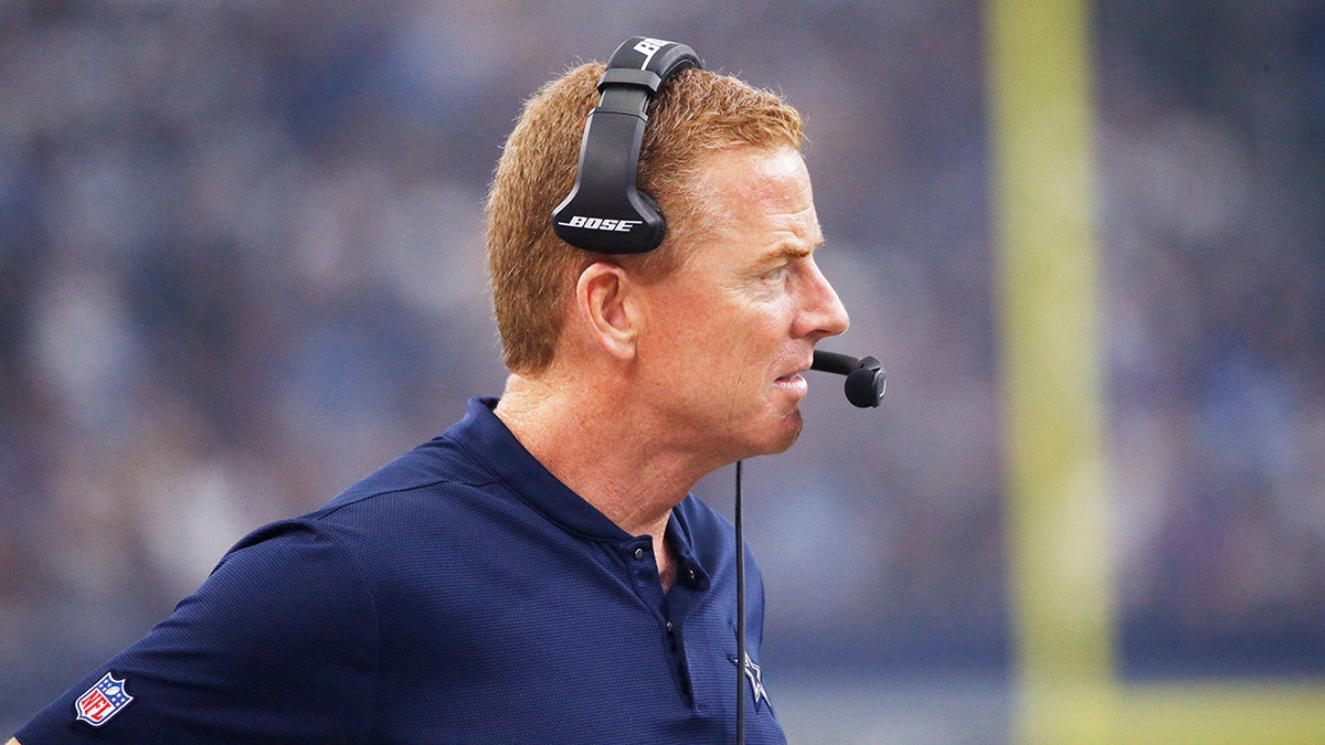 In this Sept. 30, 2018, file photo, Dallas Cowboys head coach Jason Garrett watches from the sideline during the first half of the team's NFL football game against the Detroit Lions in Arlington, Texas. (AP Photo/Ron Jenkins, File)