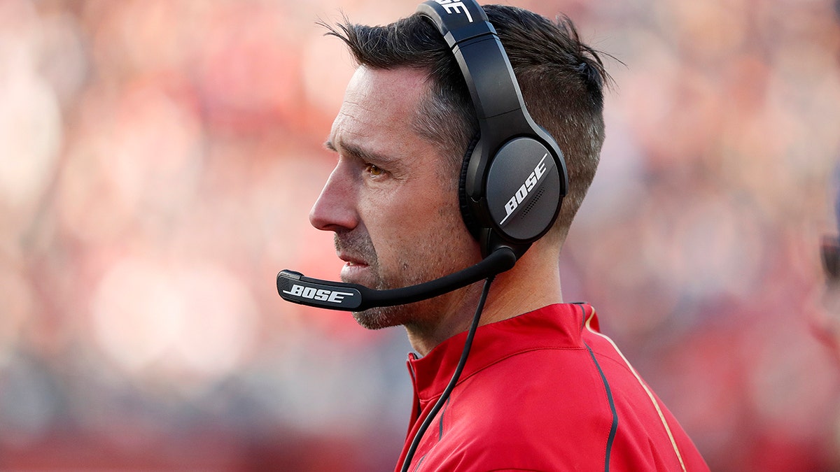 San Francisco 49ers coach Kyle Shanahan watches during the second half of the team's NFL football game against the Chicago Bears on Dec. 23, 2018. (AP Photo/Tony Avelar, File)