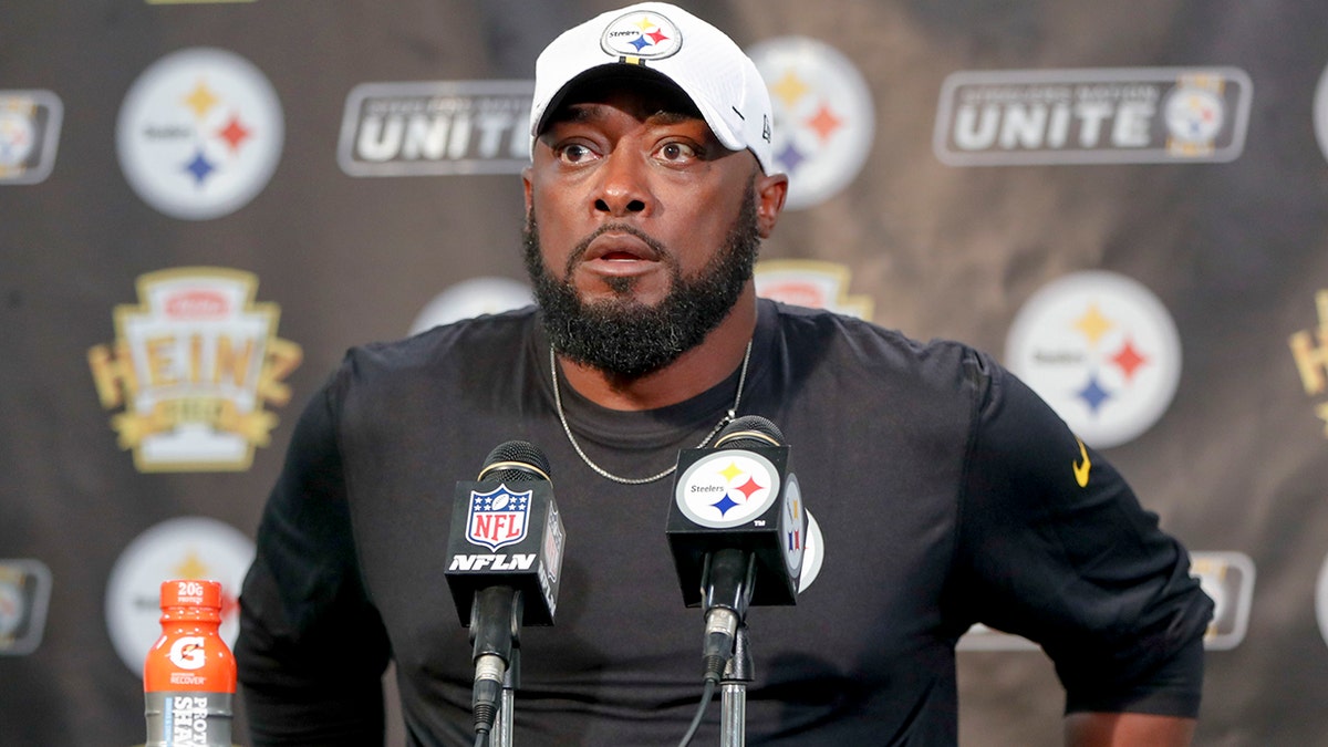In this Aug. 9, 2019, file photo, Pittsburgh Steelers head coach Mike Tomlin arrives for a news conference after an NFL preseason football game against the Tampa Bay Buccaneers in Pittsburgh. (AP Photo/Keith Srakocic, File)