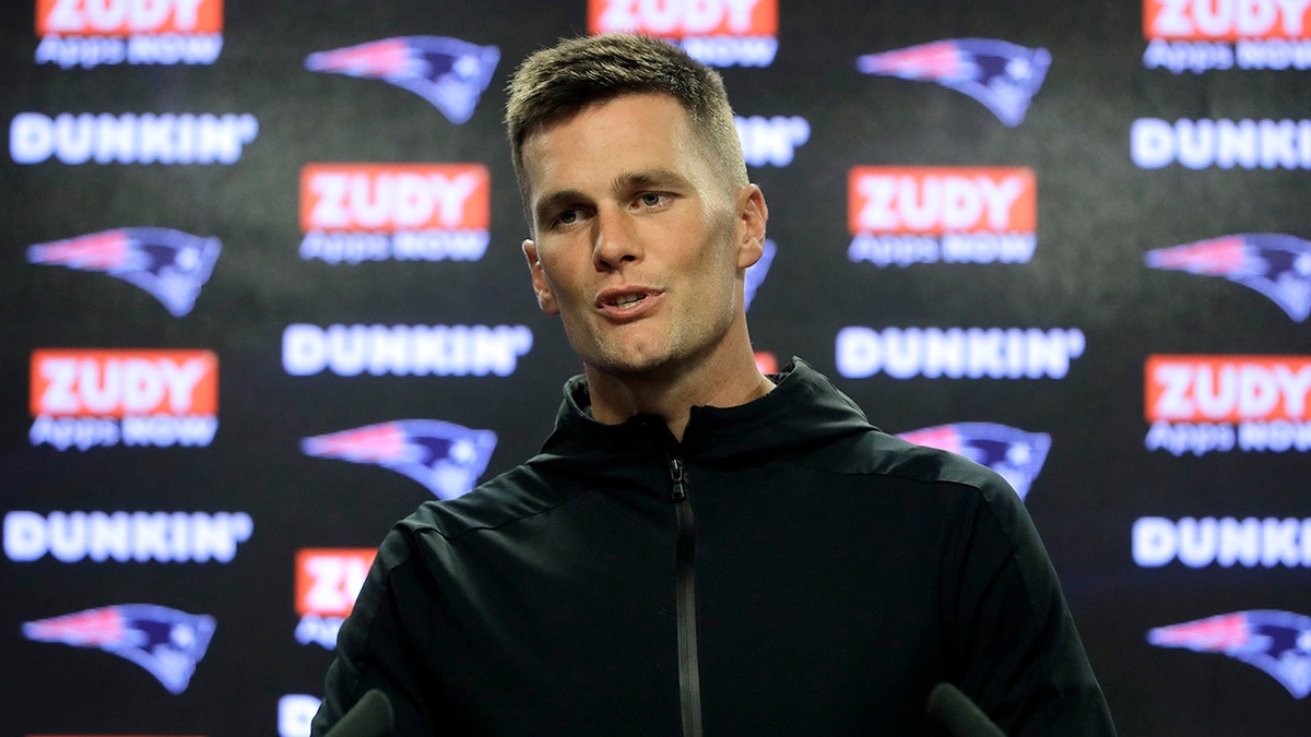New England Patriots quarterback Tom Brady takes questions from reporters following NFL football practice, Wednesday, Sept. 11, 2019, in Foxborough, Mass. (AP Photo/Steven Senne)