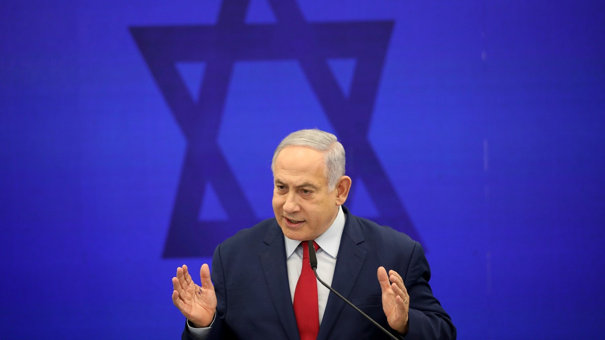 Israeli Prime Minister Benjamin Netanyahu speaks during a press conference in Tel Aviv, Israel, Tuesday, Sept. 10, 2019.