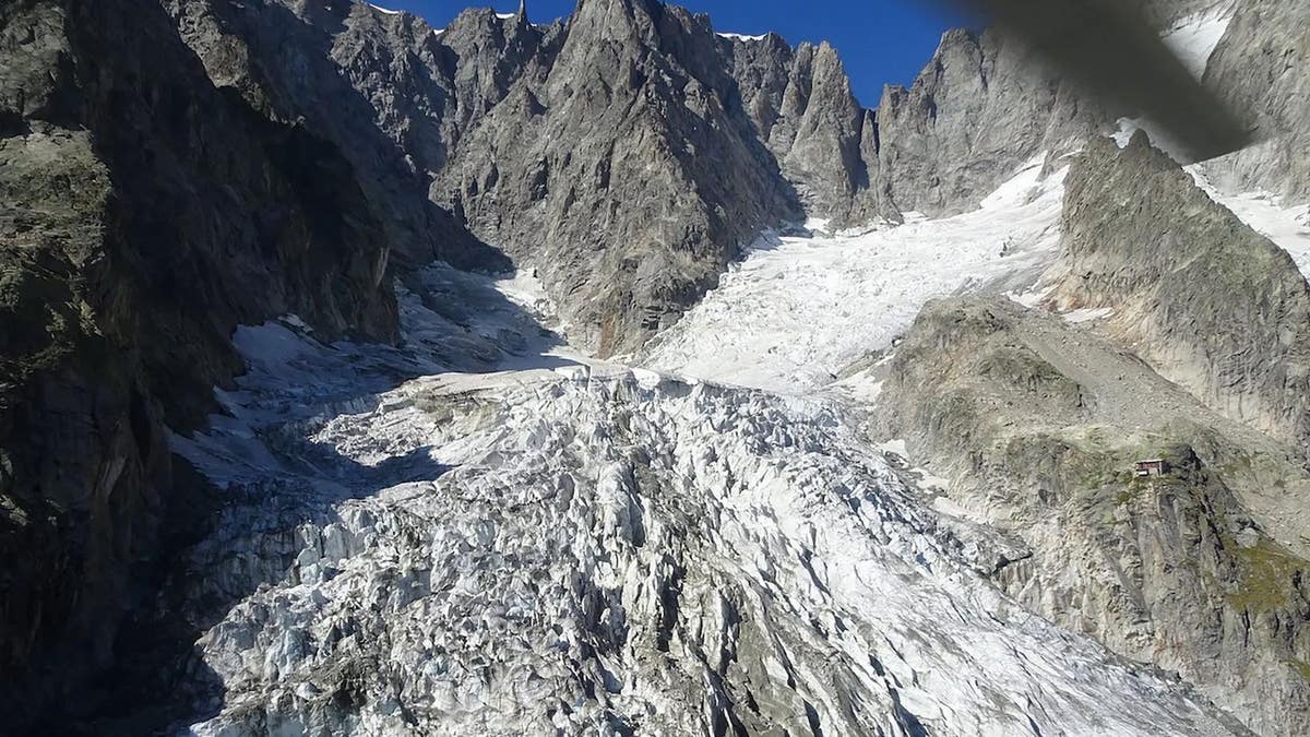 The Planpincieux glacier on the Grandes Jorasses peak of the Mont Blanc massif.