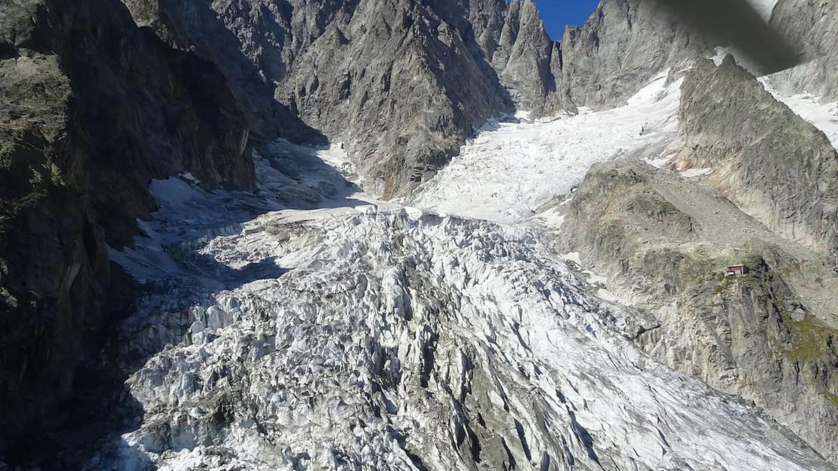 The Planpincieux glacier on the Grandes Jorasses peak of the Mont Blanc massif.