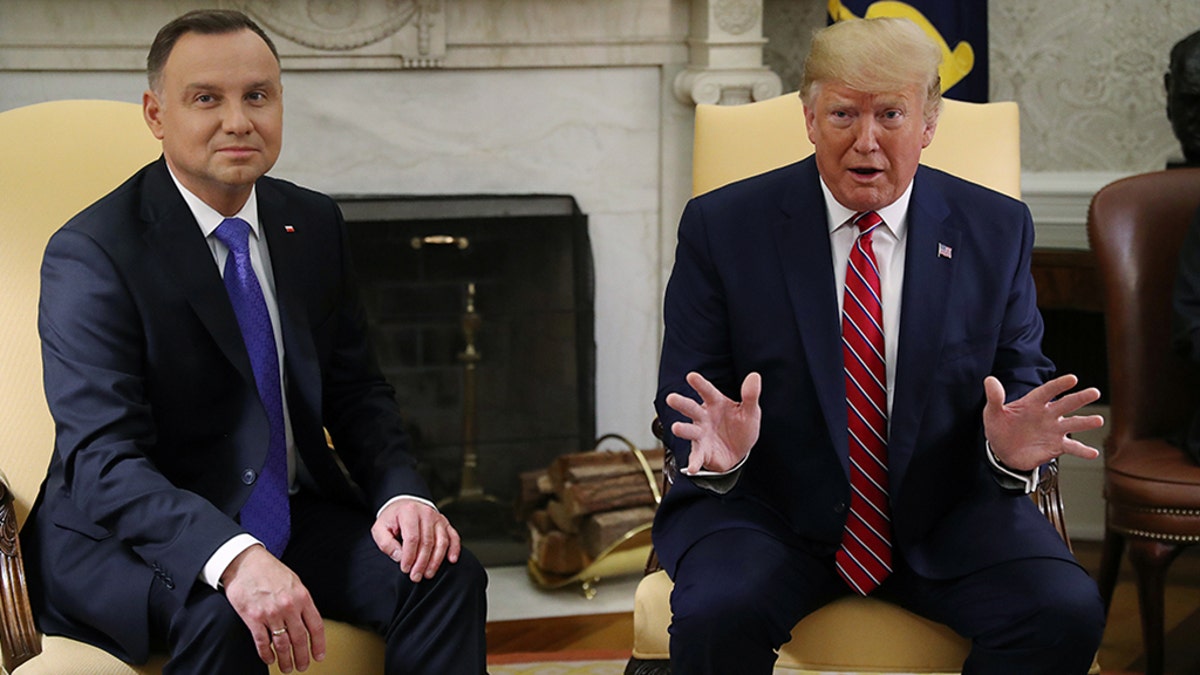 U.S. President Trump speaks while meeting with Poland's President Andrzej Duda in the Oval Office of the White House in Washington, U.S., June 12, 2019. REUTERS/Leah Millis