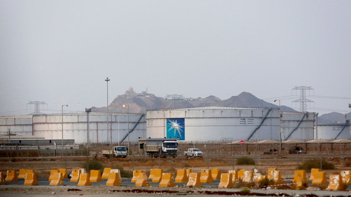 Storage tanks are seen at the North Jeddah bulk plant, an Aramco oil facility, in Jeddah, Saudi Arabia, Sunday, Sept. 15, 2019.