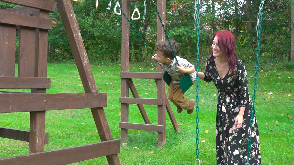 Laura Jones, 39, plays with her son, Jacob Jones, 5, at their Wilkes-Barre home.