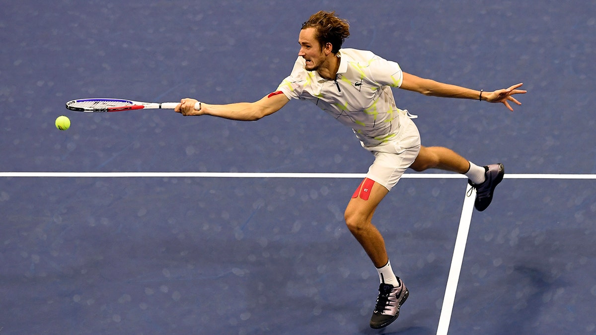 Daniil Medvedevz returning a shot during the U.S. Open final.