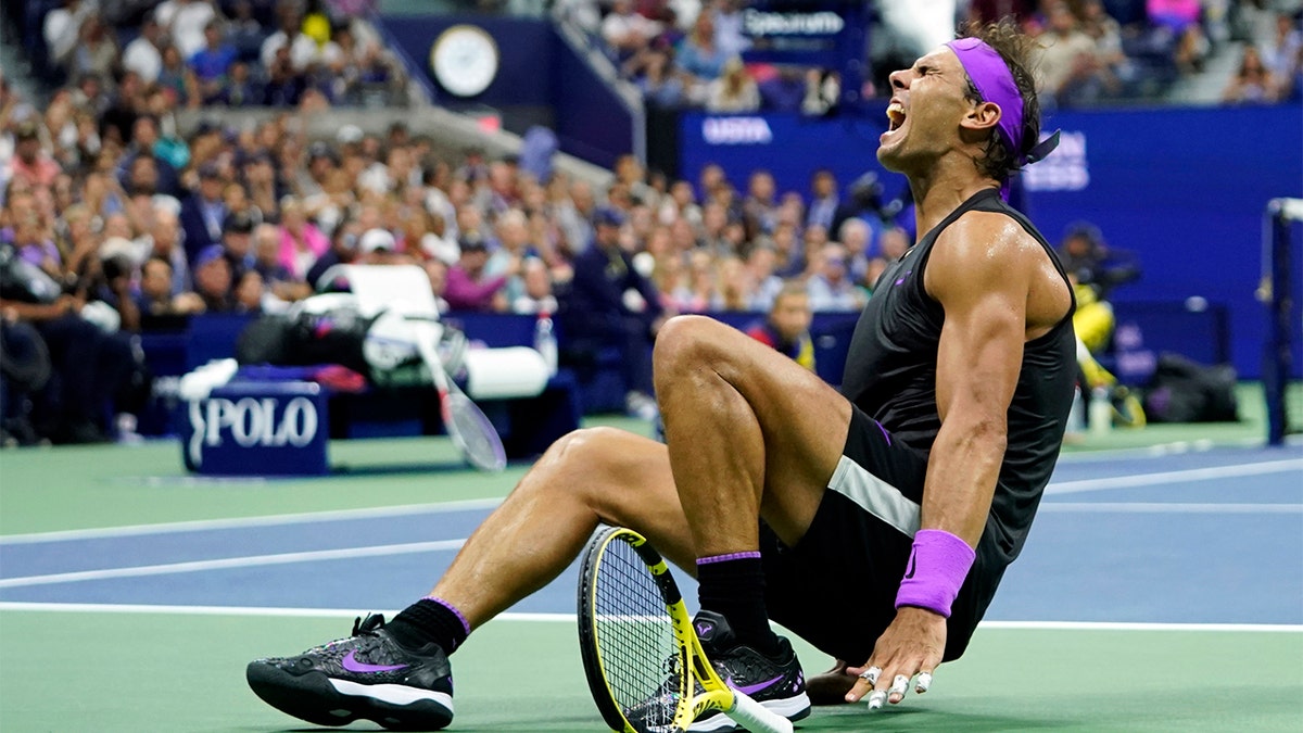 Rafael Nadal reacting after he defeated Daniil Medvedev to win the men's singles final of the U.S. Open on Sunday.