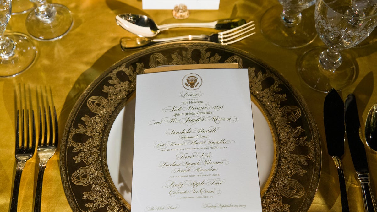A table is set during a media preview for the state dinner (AP Photo/Alex Brandon)