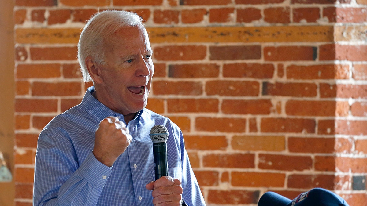 Democratic presidential candidate former Vice President Joe Biden pumps his fist as he speaks during a campaign stop, Friday, Sept. 6, 2019, in Laconia, N.H. (Associated Press)