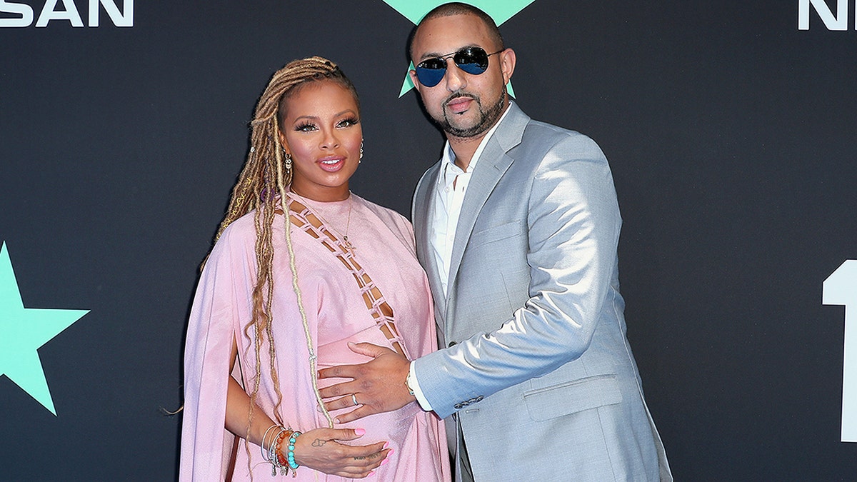 LOS ANGELES, CALIFORNIA - JUNE 23: Eva Marcille (L) and Michael Sterling attend the 2019 BET Awards on June 23, 2019 in Los Angeles, California. (Photo by Leon Bennett/FilmMagic)