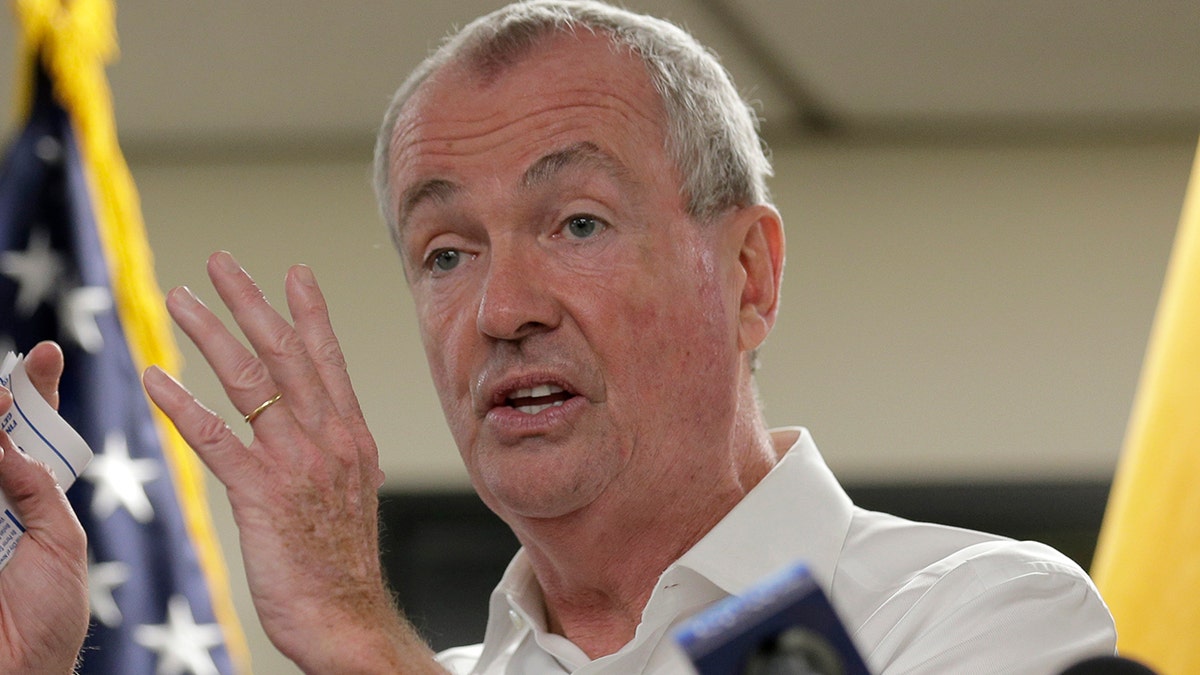 FILE - In this Aug. 14, 2019 file photo, New Jersey Gov. Phil Murphy speaks to reporters in Newark, N.J. (AP Photo/Seth Wenig, File)