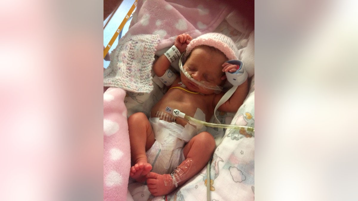 Kiera Meldrum's baby Lillee-Rose in the hospital.