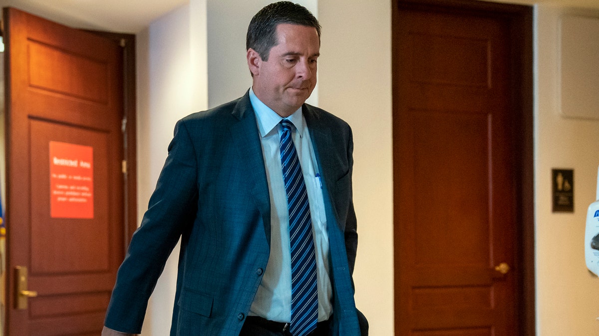 Rep. Devin Nunes, R-Calif., the ranking member of the House Intelligence Committee, leaves a meeting with national intelligence inspector general Michael Atkinson about a whistleblower complaint, at the Capitol in Washington, Thursday, Sept. 19, 2019. (AP Photo/J. Scott Applewhite)