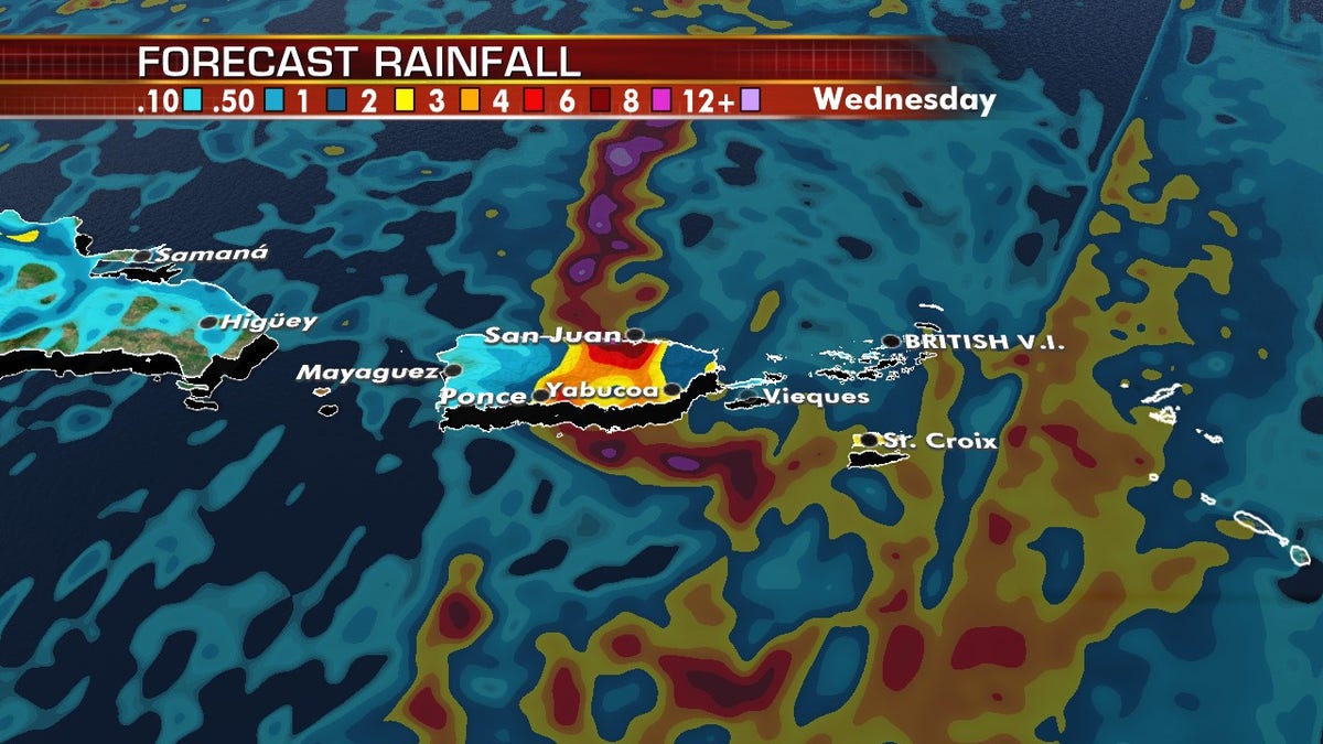 The forecast rain amounts from Tropical Storm Karen.