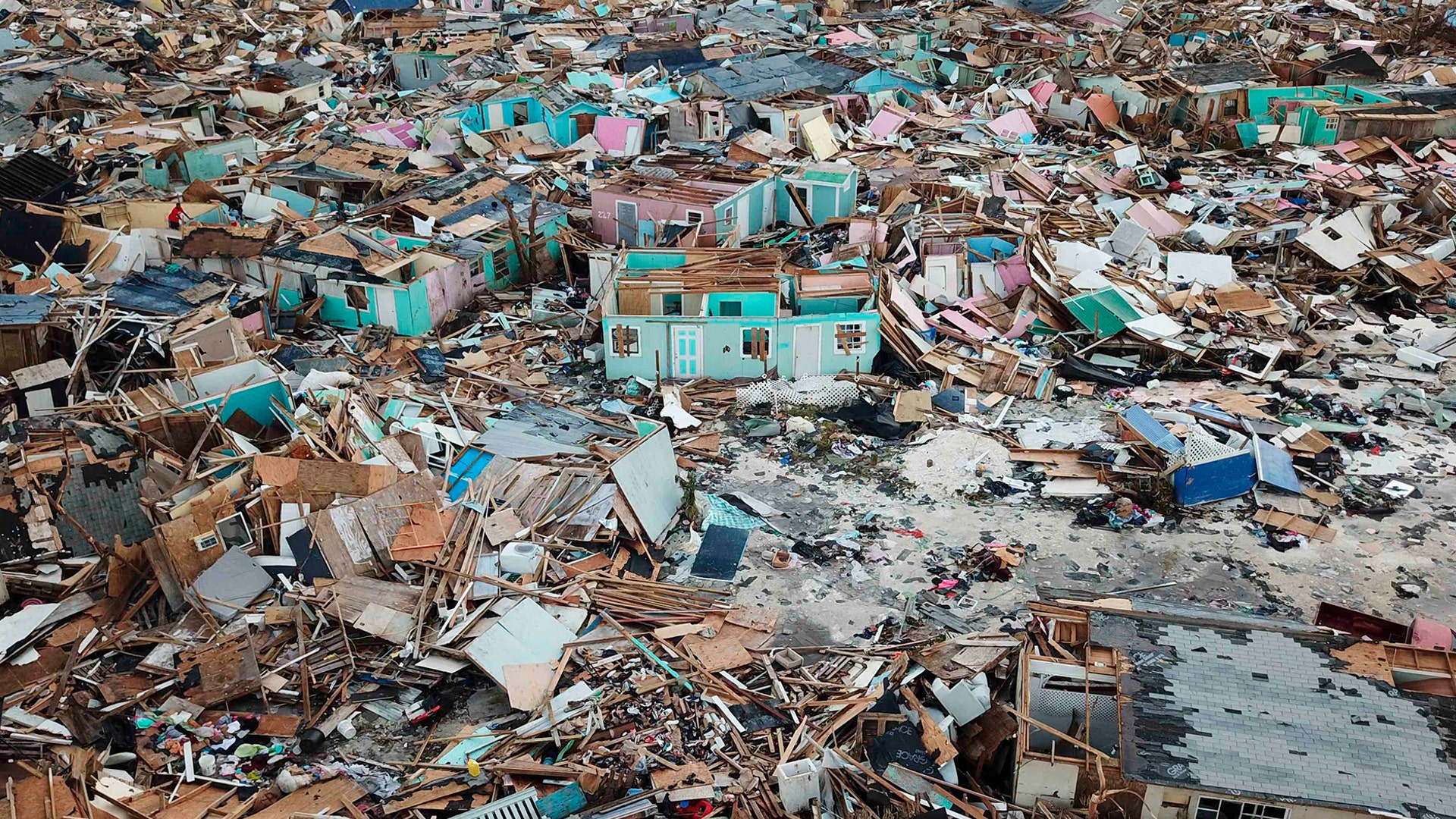 Homes flattened by Hurricane Dorian are seen in Abaco, Bahamas, Sept. 5, 2019. 