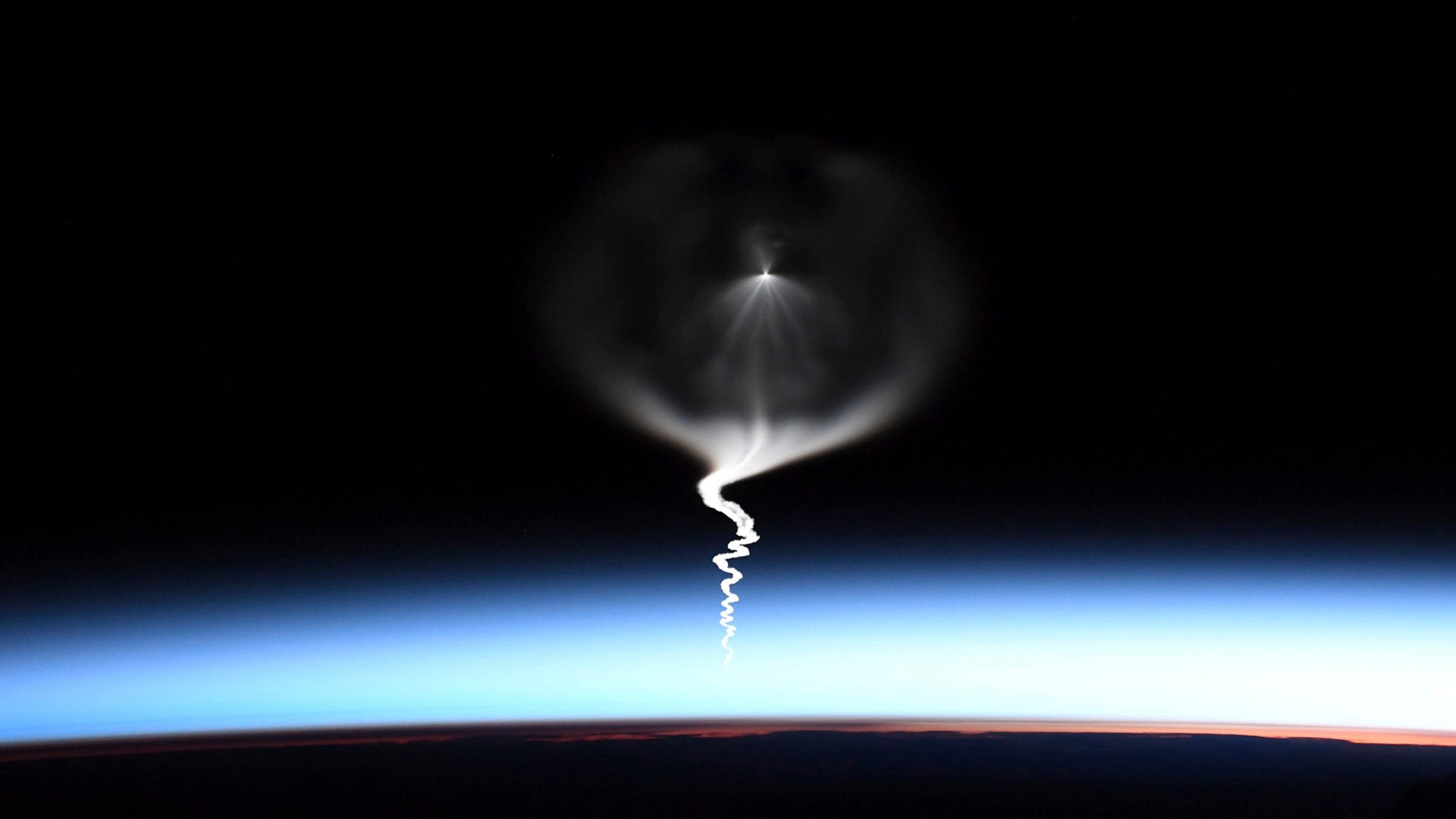 NASA astronaut Christina Koch shows the launch of a Russian Soyuz rocket, as seen from the International Space Station on Sept. 25, 2019. 