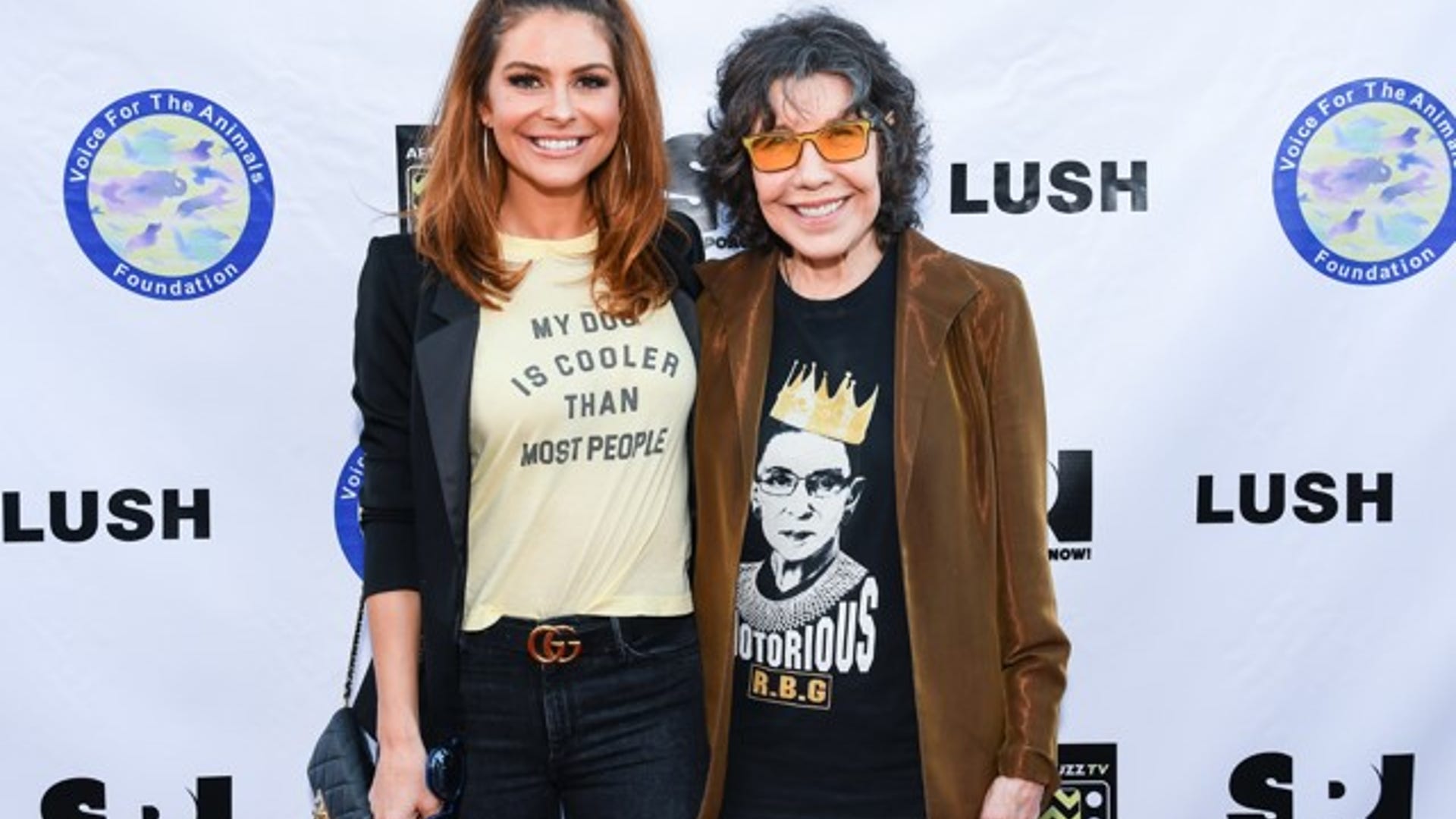 Lily Tomlin, right, and Maria Menounos were all smiles as they attended the 3rd annual Voice For The Animals "Wait Wait… Don’t Kill Me!" Comedy Gala at the Broad Stage in on September 7, 2019, in Santa Monica, Calif.