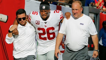 Giants Barkley has high ankle sprain, time out uncertain