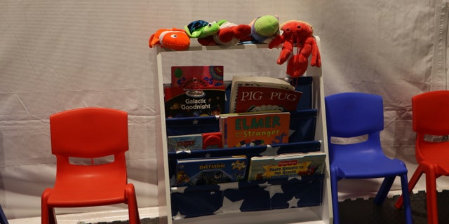 A children's play area in the MPP center in Laredo, Texas. (Adam Shaw/Fox News)
