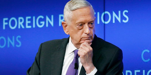 Former U.S. Secretary of Defense Jim Mattis listens to a question during his appearance at the Council on Foreign Relations, in New York, Tuesday, Sept. 3, 2019. (AP Photo/Richard Drew)