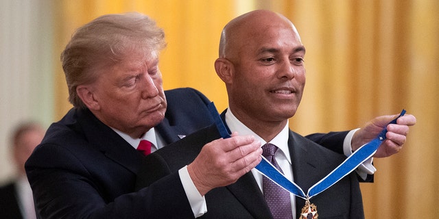 Mariano Rivera, former relief pitcher for the NY Yankees, received the Presidential Medal of Freedom from President Donald Trump at the White House, on Mon., Sept. 16, 2019, in Washington, DC. (AP Photo/Manuel Balce Ceneta)