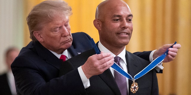 Mariano Rivera, former relief pitcher for the NY Yankees, received the Presidential Medal of Freedom from President Donald Trump at the White House, on Mon., Sept. 16, 2019, in Washington, DC. (AP Photo/Manuel Balce Ceneta)