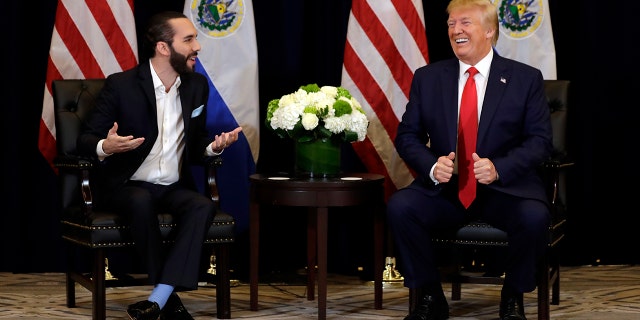President Donald Trump meets with President Nayib Bukele of El Salvador Wednesday on the sidelines of the U.N. General Assembly. (AP Photo/Evan Vucci)
