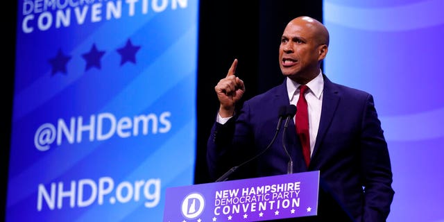 Democratic presidential candidate Sen. Cory Booker, D-N.J speaks during the New Hampshire state Democratic Party convention, Saturday, Sept. 7, 2019, in Manchester, NH.