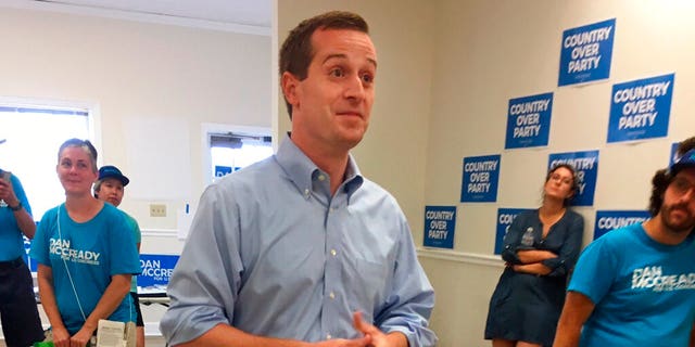 Democratic House candidate Dan McCready talks to volunteers at his campaign office in Waxhaw, N.C., outside Charlotte, Saturday. (AP Photo/Alan Fram)