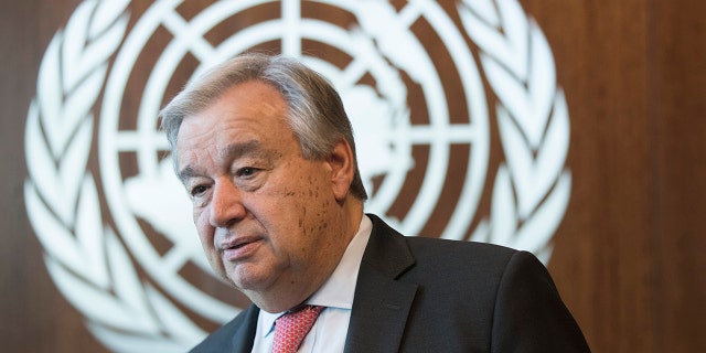 Trong bức ảnh ngày 7 tháng 5 năm 2019 này, Tổng thư ký Liên hợp quốc Antonio Guterres trong một cuộc phỏng vấn tại Trụ sở Liên hợp quốc.