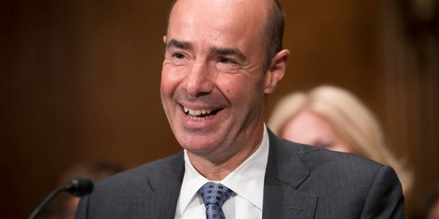 Secretary of Labor nominee Eugene Scalia speaks during his nomination hearing on Capitol Hill, in Washington, Thursday, Sept. 19, 2019. (AP Photo/Cliff Owen)