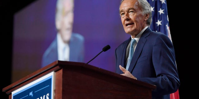 Pelosi backs Joe Kennedy in Senate primary against liberal incumbent, draws AOC scorn 3 FILE - In this Saturday, Sept. 14, 2019 file photo, U.S. Sen. Edward Markey speaks to delegates during the 2019 Massachusetts Democratic Party Convention, in Springfield, Mass. (AP Photo/Jessica Hill, File)