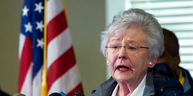 FILE - In this March 4, 2019, file photo, Alabama Gov. Kay Ivey speaks at a news conference in Beauregard, Ala. (AP Photo/Vasha Hunt, File)