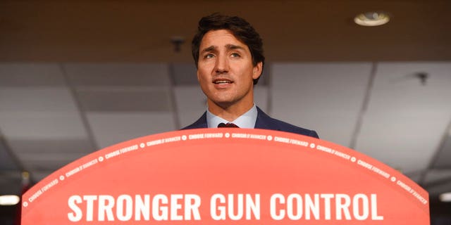 Liberal Leader and Canadian Prime Minister Justin Trudeau makes a policy announcement promising to ban all military-style assault rifles as part of a broader gun-control plan that will also take steps towards restricting and banning handguns in Toronto on Friday, Sept. 20, 2019.