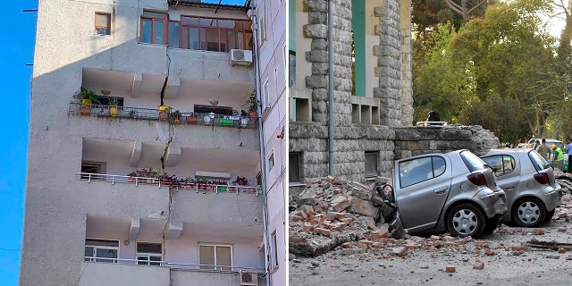 Buildings suffered cracks and cars were crushed underneath falling bricks.