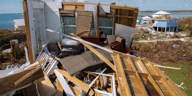 Damaged homes seen Friday after hurricane Dorian devastated Elbow Key Island.