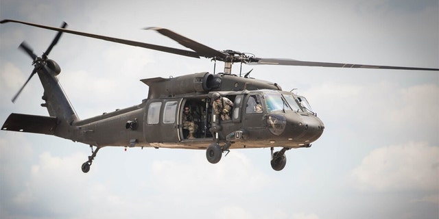 A Black Hawk is shown here — similar to the two that were shot down in Mogadishu, Somalia, in 1993 by rebel forces. It was 